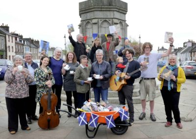 Wigtown Book Town 20 Years celebrations with town residents and ents and the Association of Wigtown Booksellers