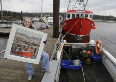 Artist Heather M Nisbet at Kirkcudbright harbour