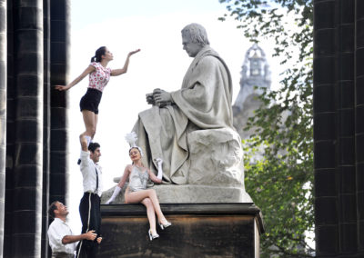 Edinburgh Fringe cabaret performers on Scott Monument